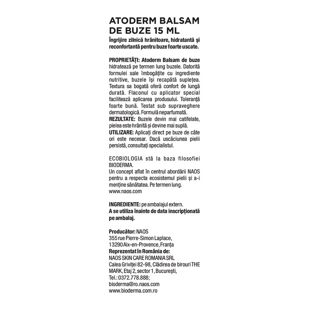 Balsam Buze Atoderm New, 15ml, Bioderma