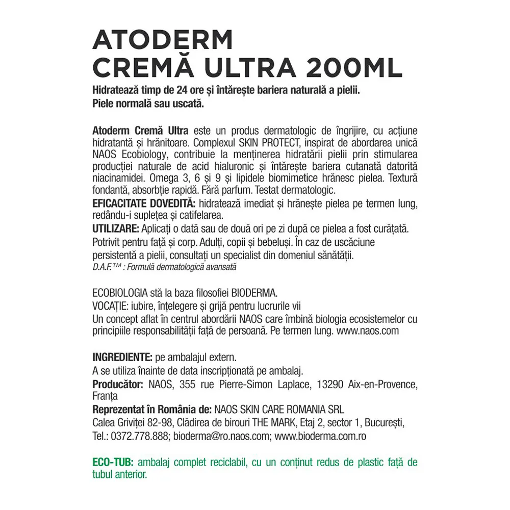 Crema Ultra Corp Tub Atoderm, 200ml, Bioderma