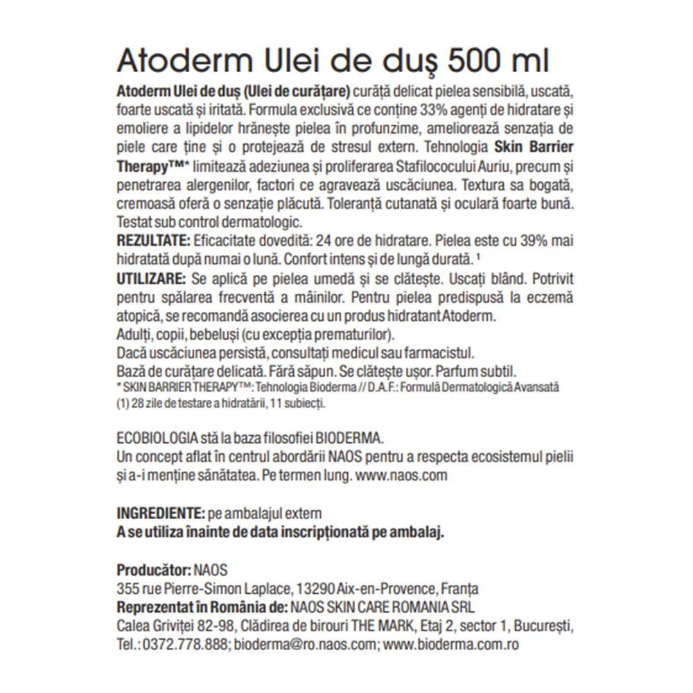 Ulei de Dus Atoderm, 500ml, Bioderma