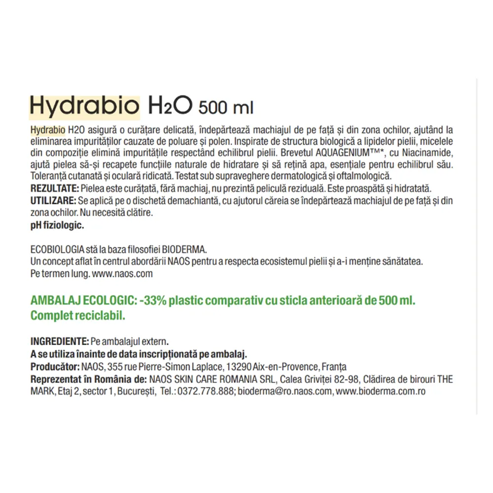 Solutie Micelara New Hydrabio H2O, 500ml, Bioderma