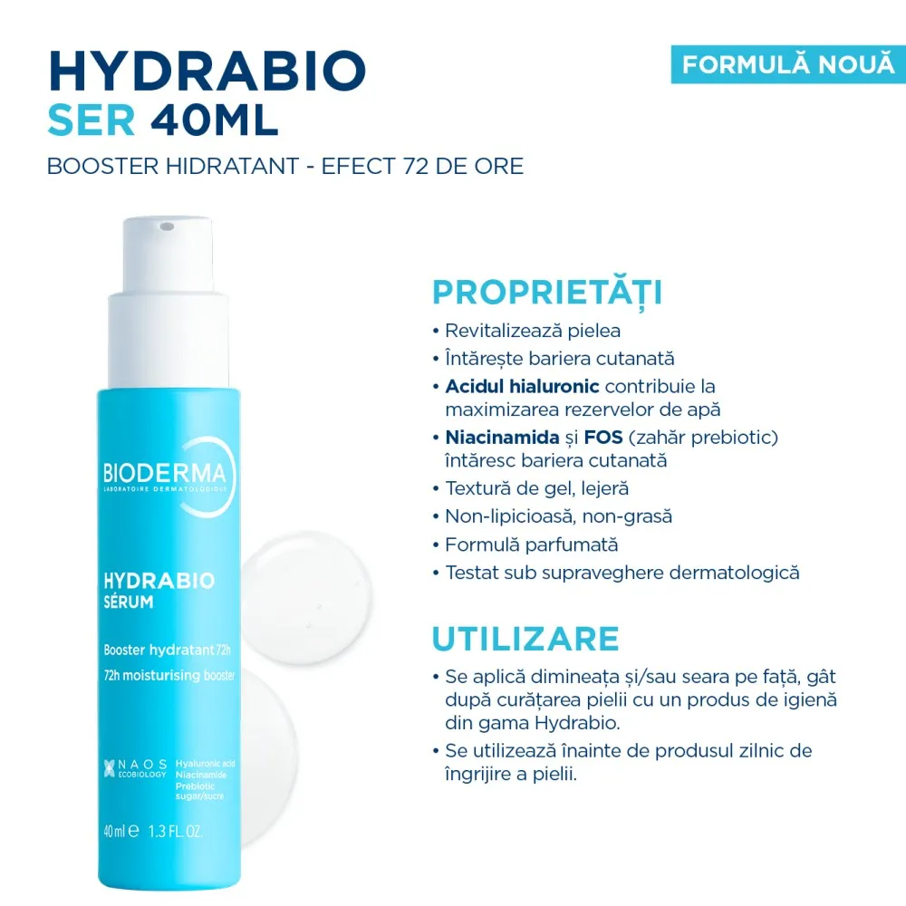 Serum Booster Hydrabio Hidratant 72h, 40ml, Bioderma
