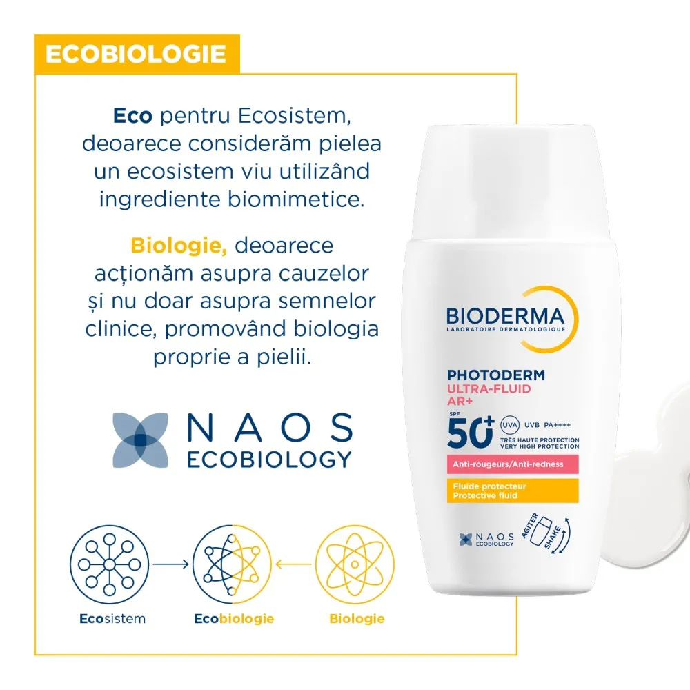 Protecție solară fluidă AR+ SPF50+ pentru piele sensibilă și reactivă, Photoderm, 40 ml, Bioderma