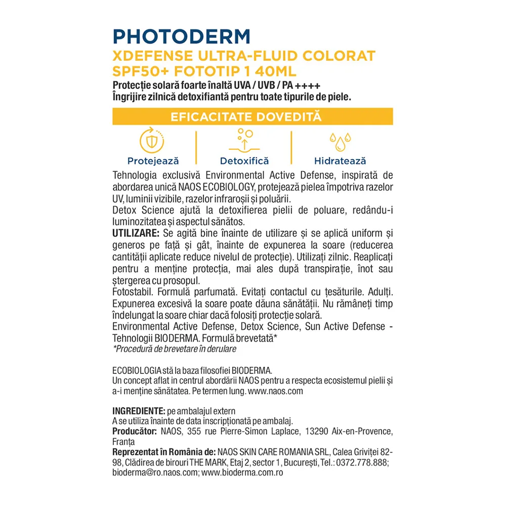 Protectie solara foarte inalta UVA/UVB Photoderm, Ultra-Fluid Colorat Fototip 1, 40 ml. Bioderma
