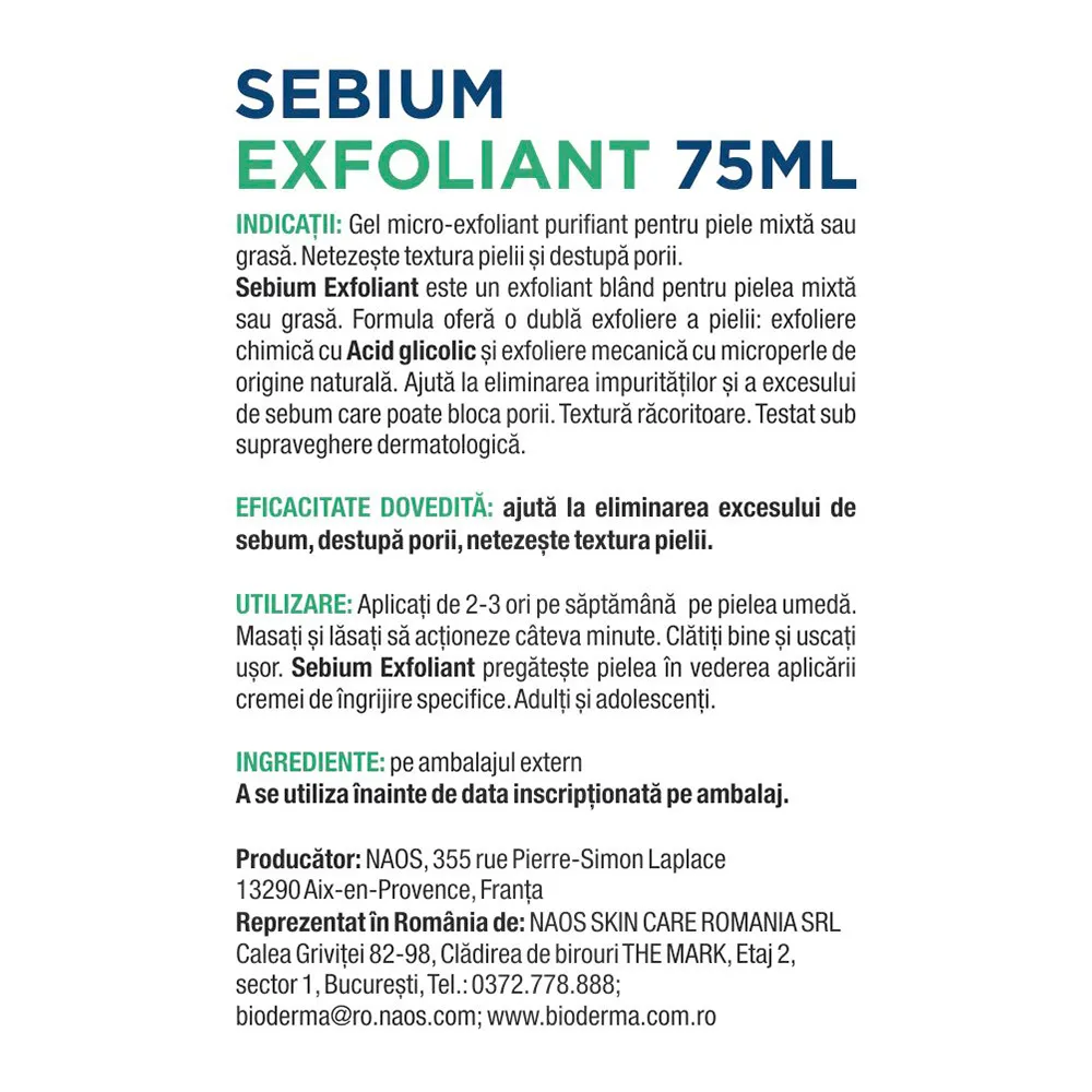 Gel Exfoliant Sebium, 75ml, Bioderma