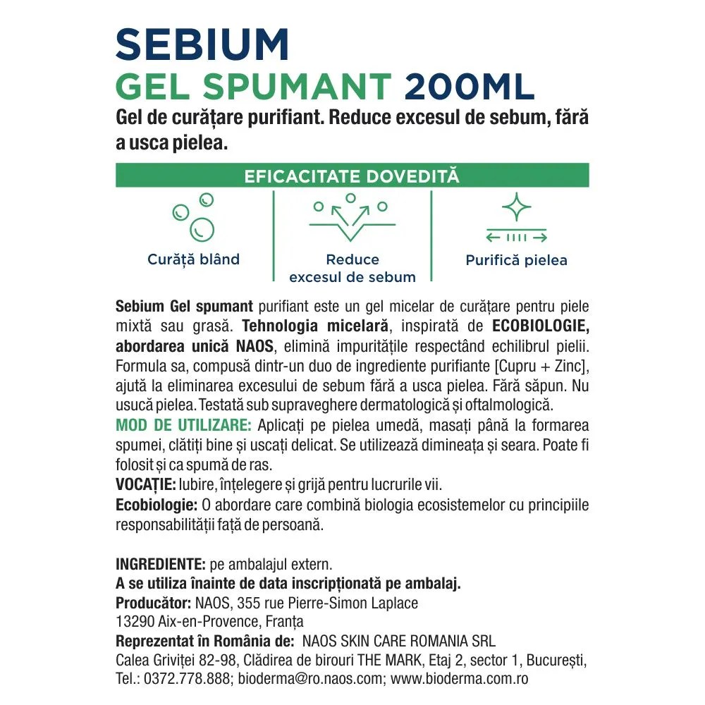 Gel Spumant Purifiant Sebium, 200ml, Bioderma