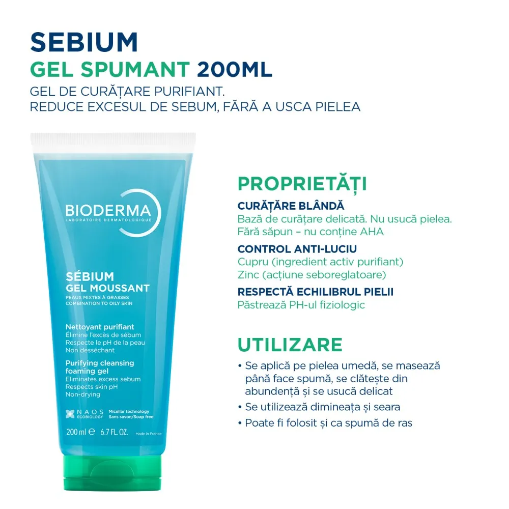 Gel Spumant Purifiant Sebium, 200ml, Bioderma