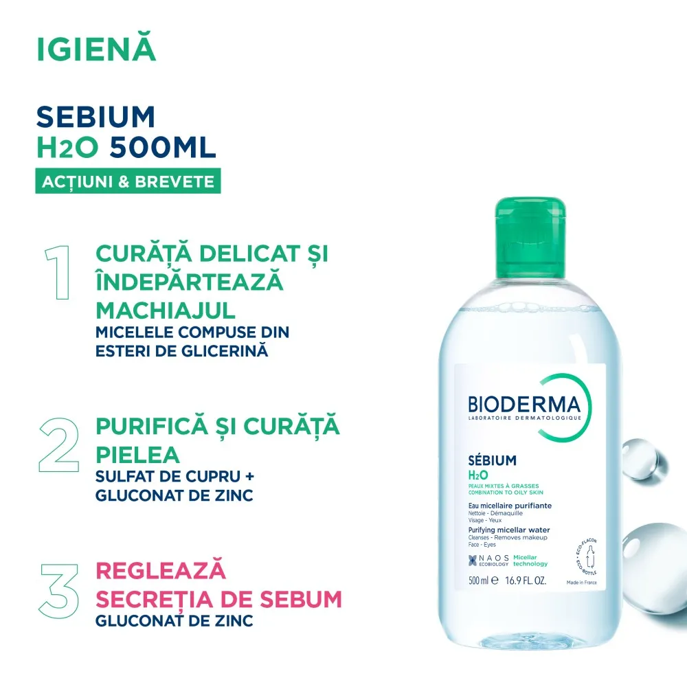 Solutie Micelara Sebium H2O New, 500ml, Bioderma