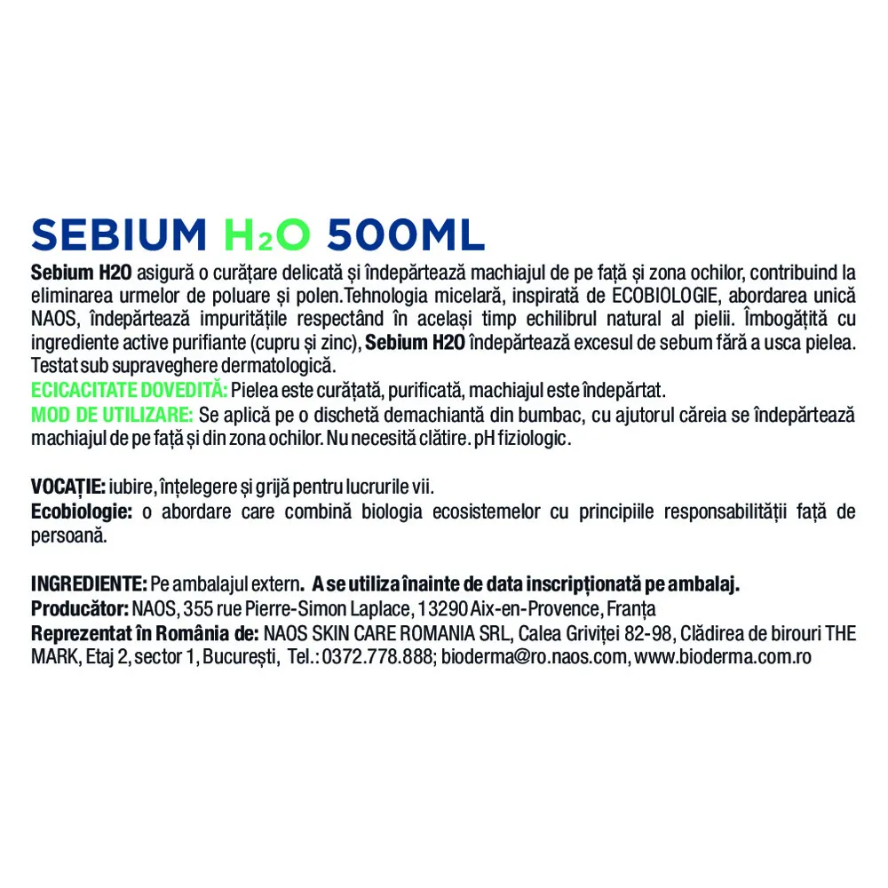 Solutie Micelara Sebium H2O New, 500ml, Bioderma