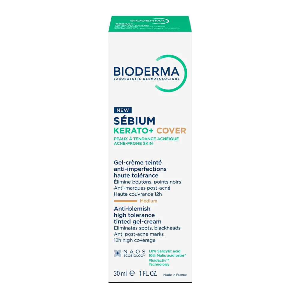 Gel crema nuantator anti-imperfectiuni Sebium Kerato+ Cover, 30 ml, Bioderma