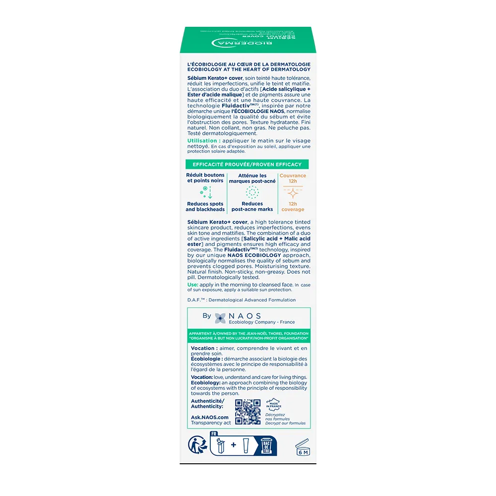 Gel crema nuantator anti-imperfectiuni Sebium Kerato+ Cover, 30 ml, Bioderma