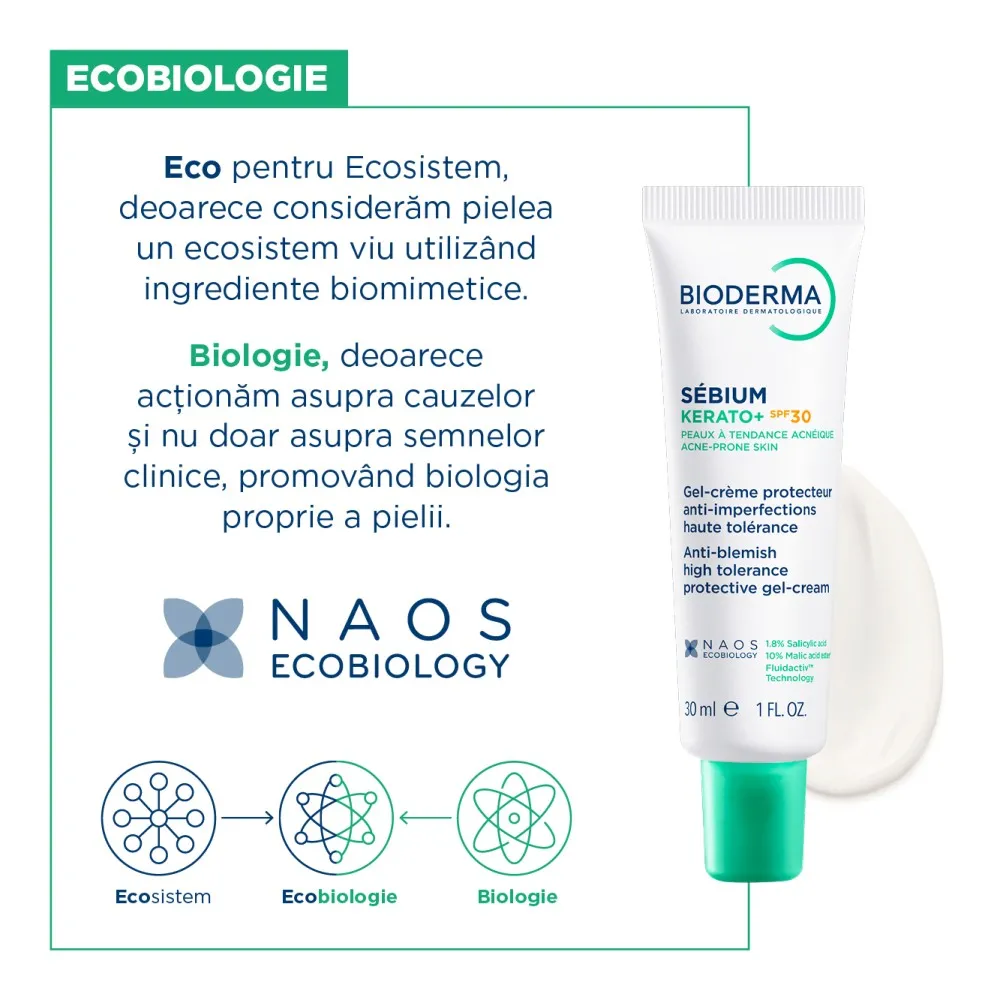 Gel-Crema Anti-imperfectiuni SPF30 Sebium Kerato+, 30ml, Bioderma