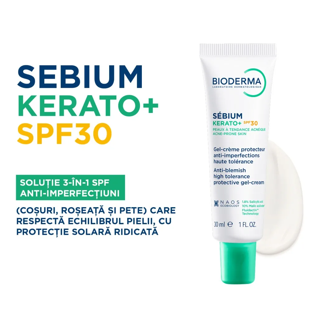 Gel-Crema Anti-imperfectiuni SPF30 Sebium Kerato+, 30ml, Bioderma