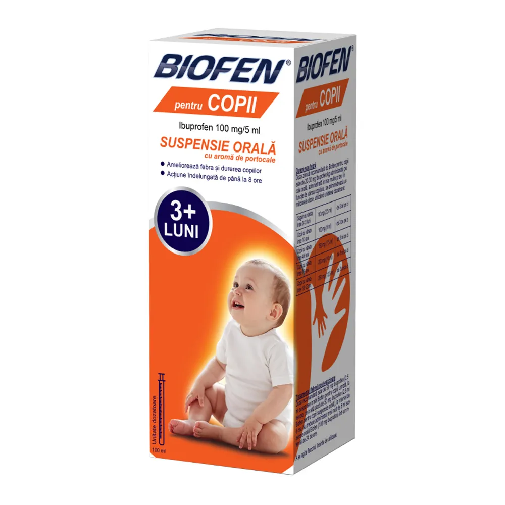 Biofen pentru copii +3 luni, 100 mg/ 5 ml suspensie orală, 100 ml, Biofarm
