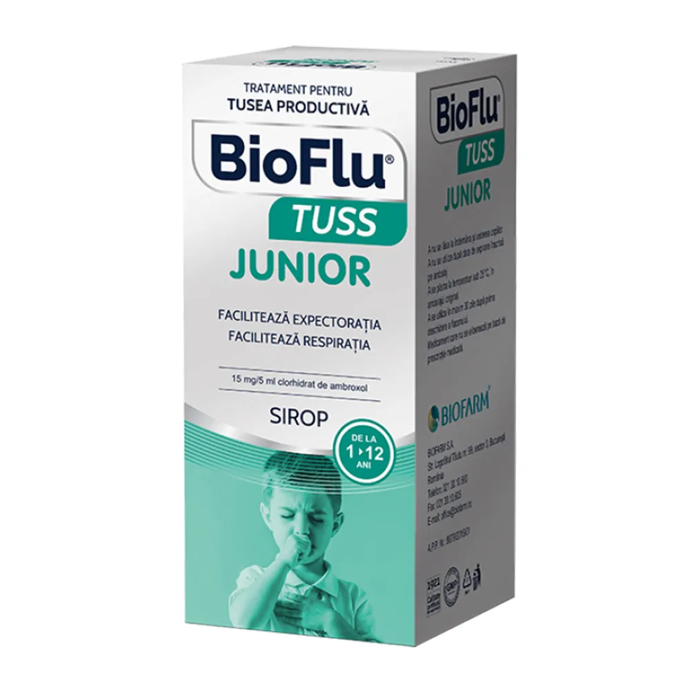 Bioflu Tuss Junior, 15 mg/5 ml sirop, 100 ml, Biofarm