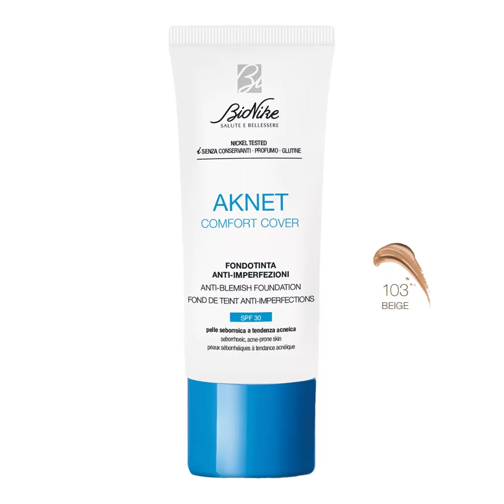 Fond de ten pentru tenul acneic Aknet Comfort Cover 103 Beige, 30ml, Bionike