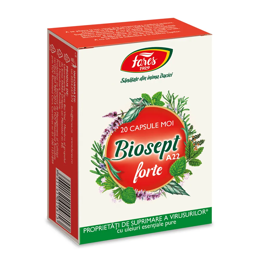 Biosept Forte A22, 20 capsule moi, Fares