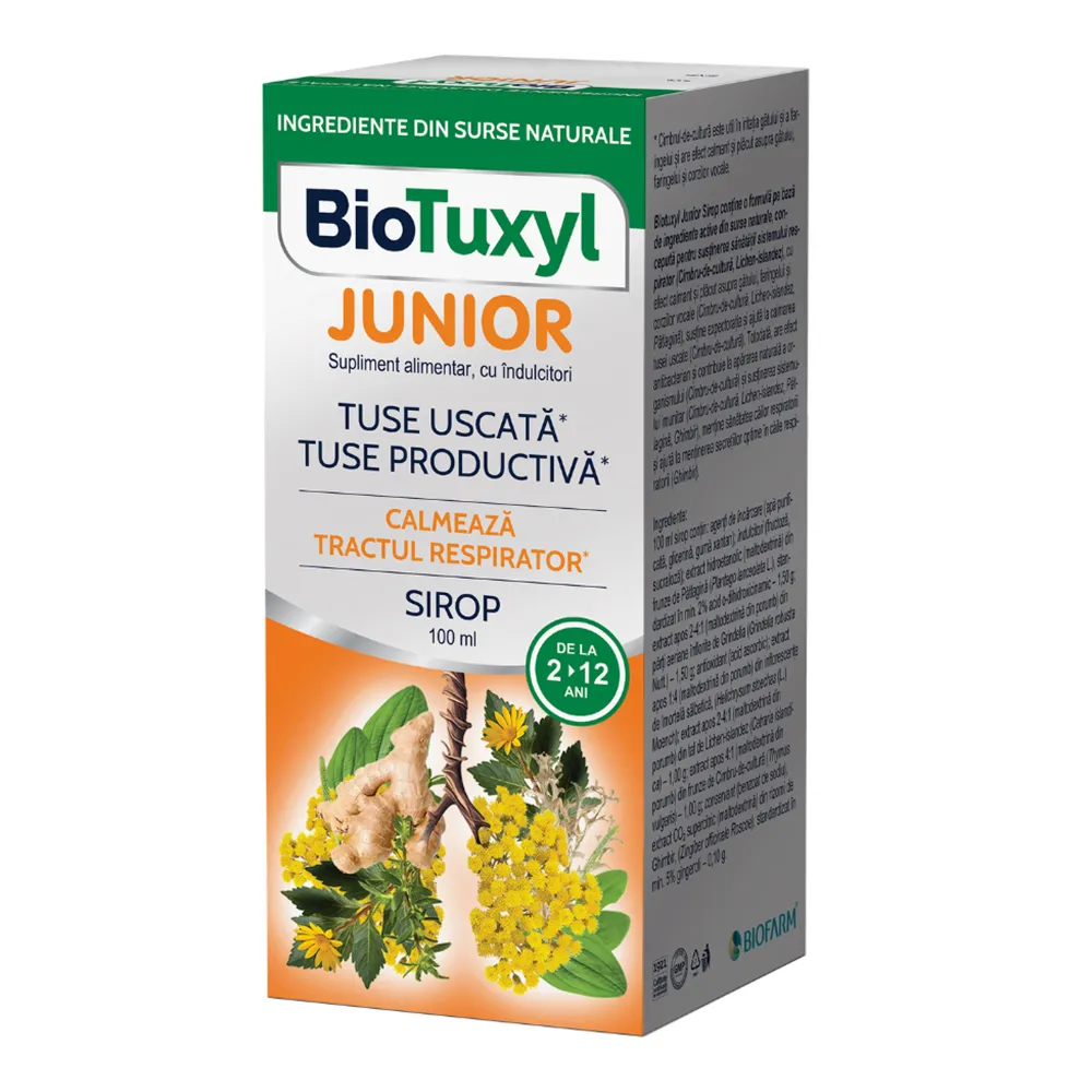 Sirop pentru tuse uscata si productiva Biotuxyl Junior, 100 ml, Biofarm