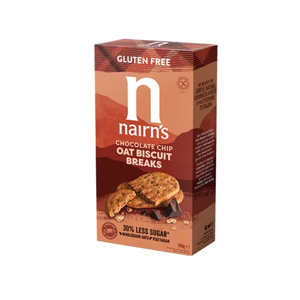 Biscuiti fara gluten din ovaz integral cu ciocolata, 160g, Nairn's