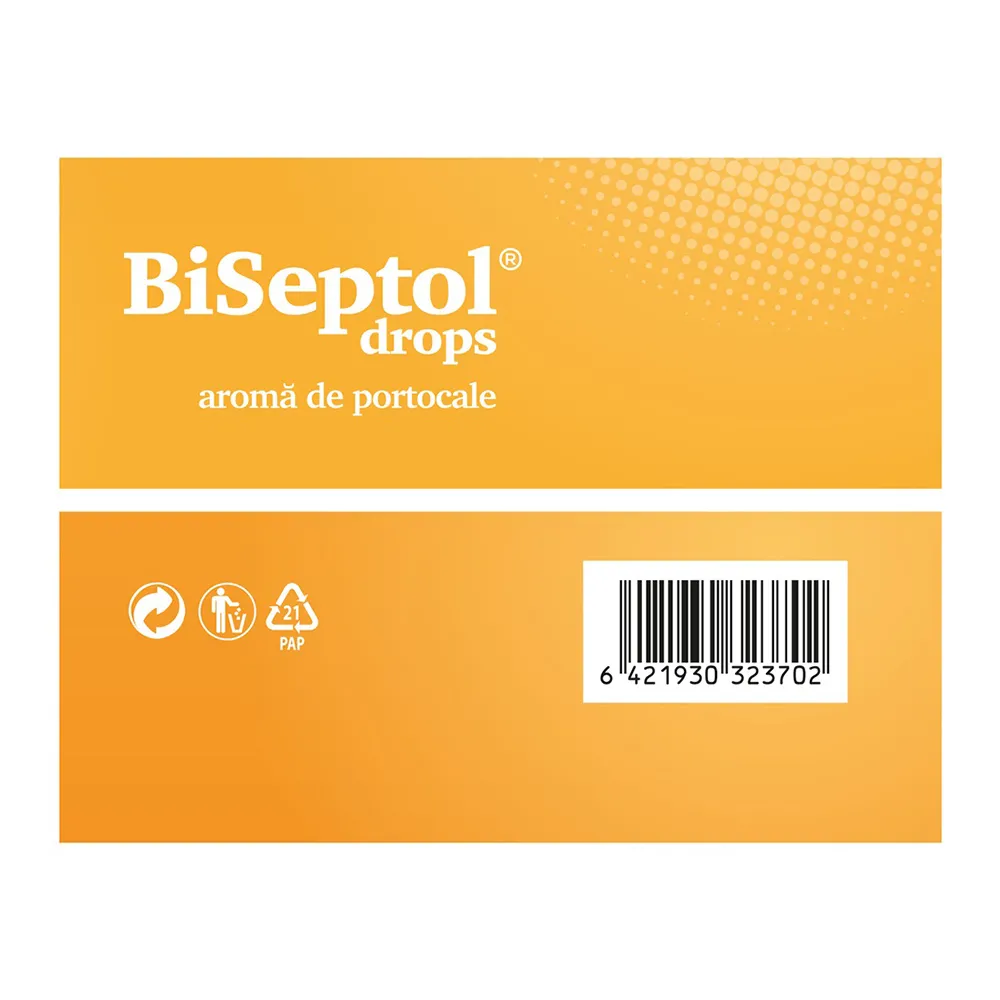 Dropsuri cu aroma de portocale Biseptol, 20 bucati, Dacia Plant