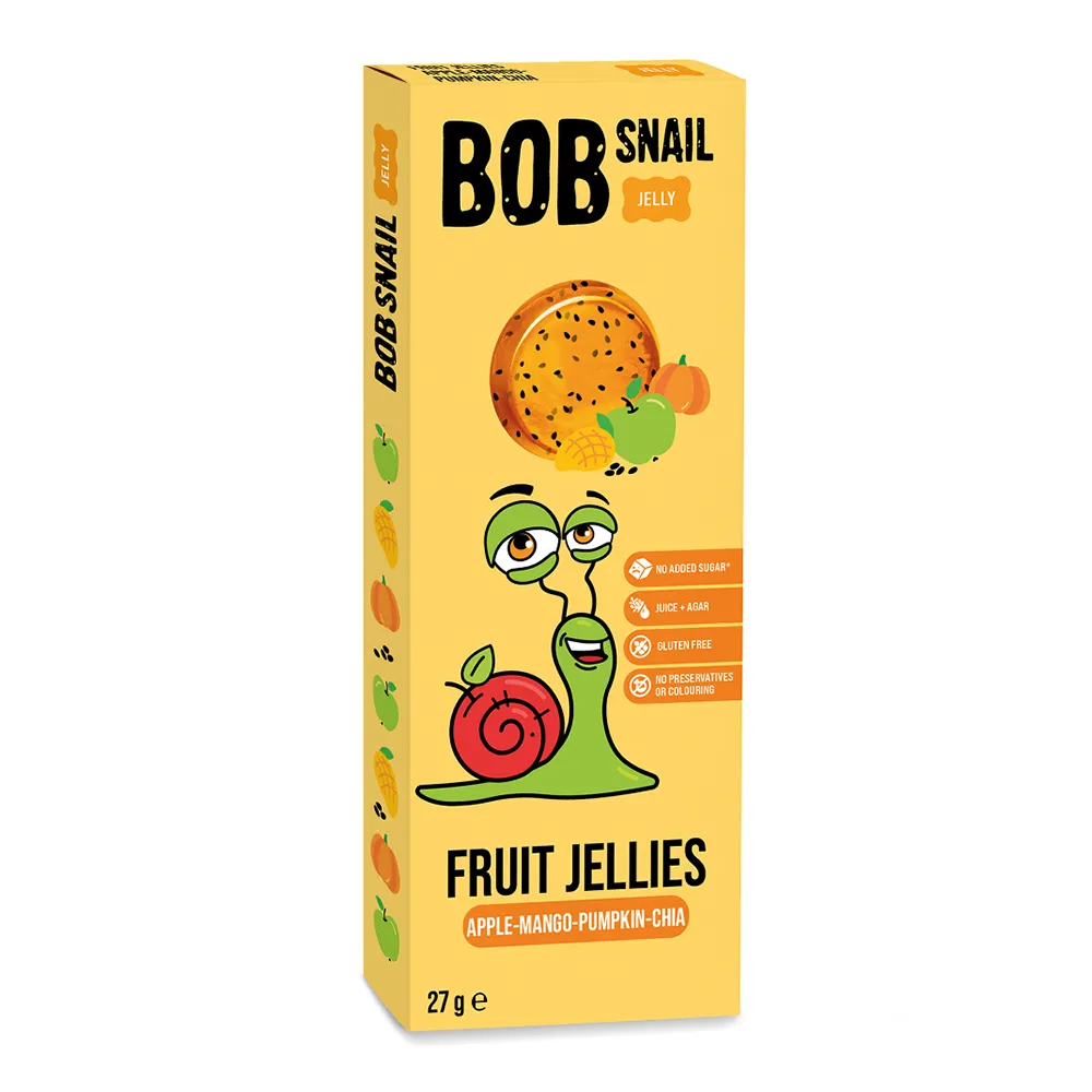 Jeleu natural fara gluten din mere, mango, dovleac si chia, 27 g, Bob Snail