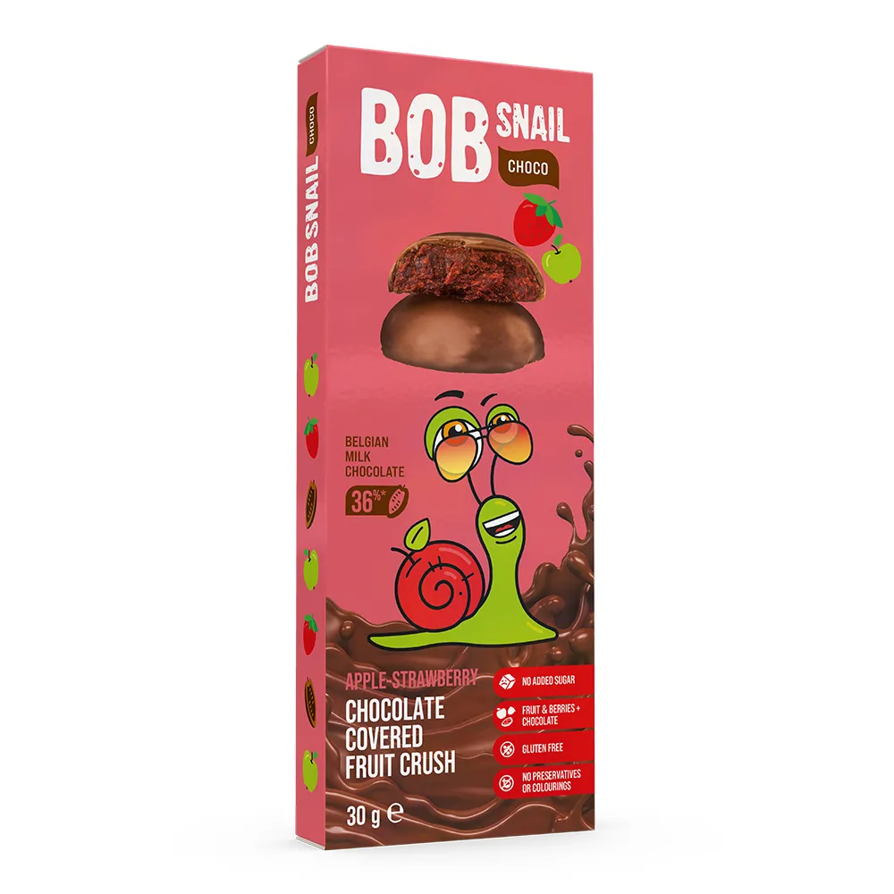Snack fructat Mere, Capsune cu Ciocolata cu Lapte, 30g, Bob Snail