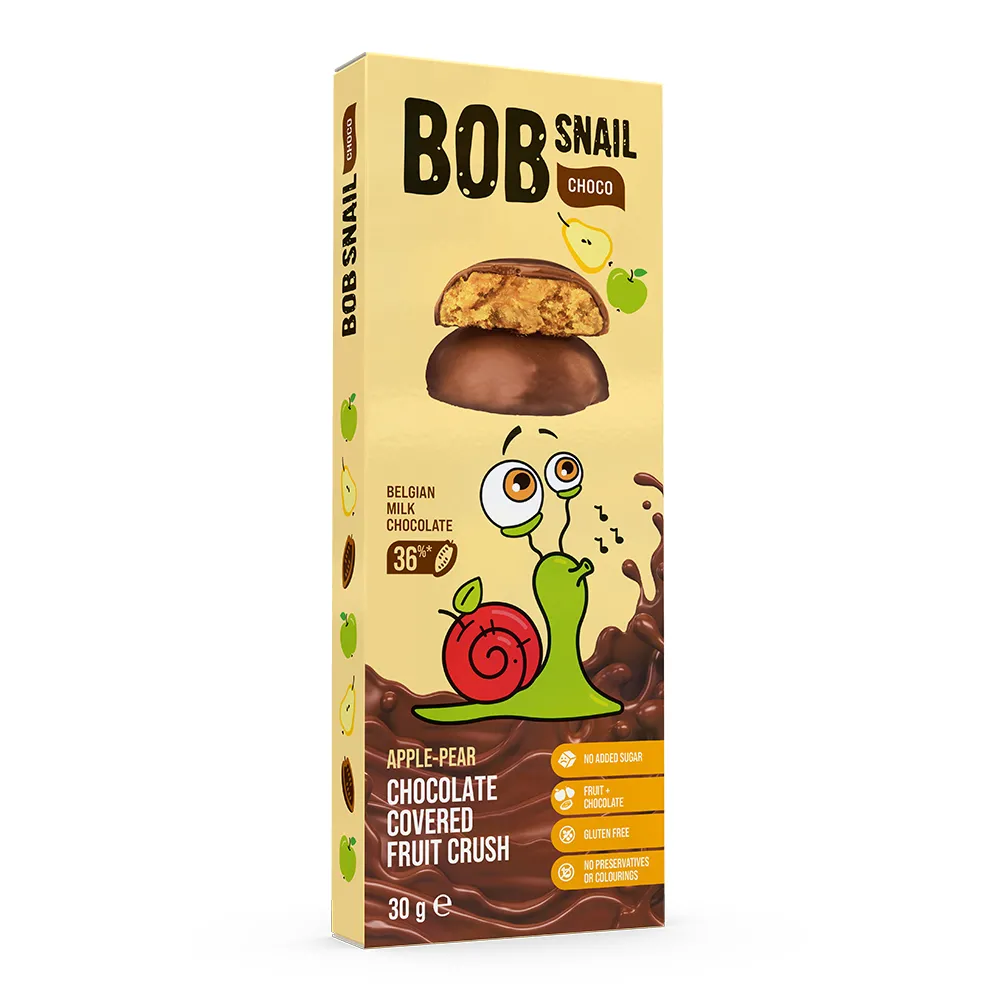 Snack fructat Pere cu Ciocolata cu Lapte, 30g, Bob Snail