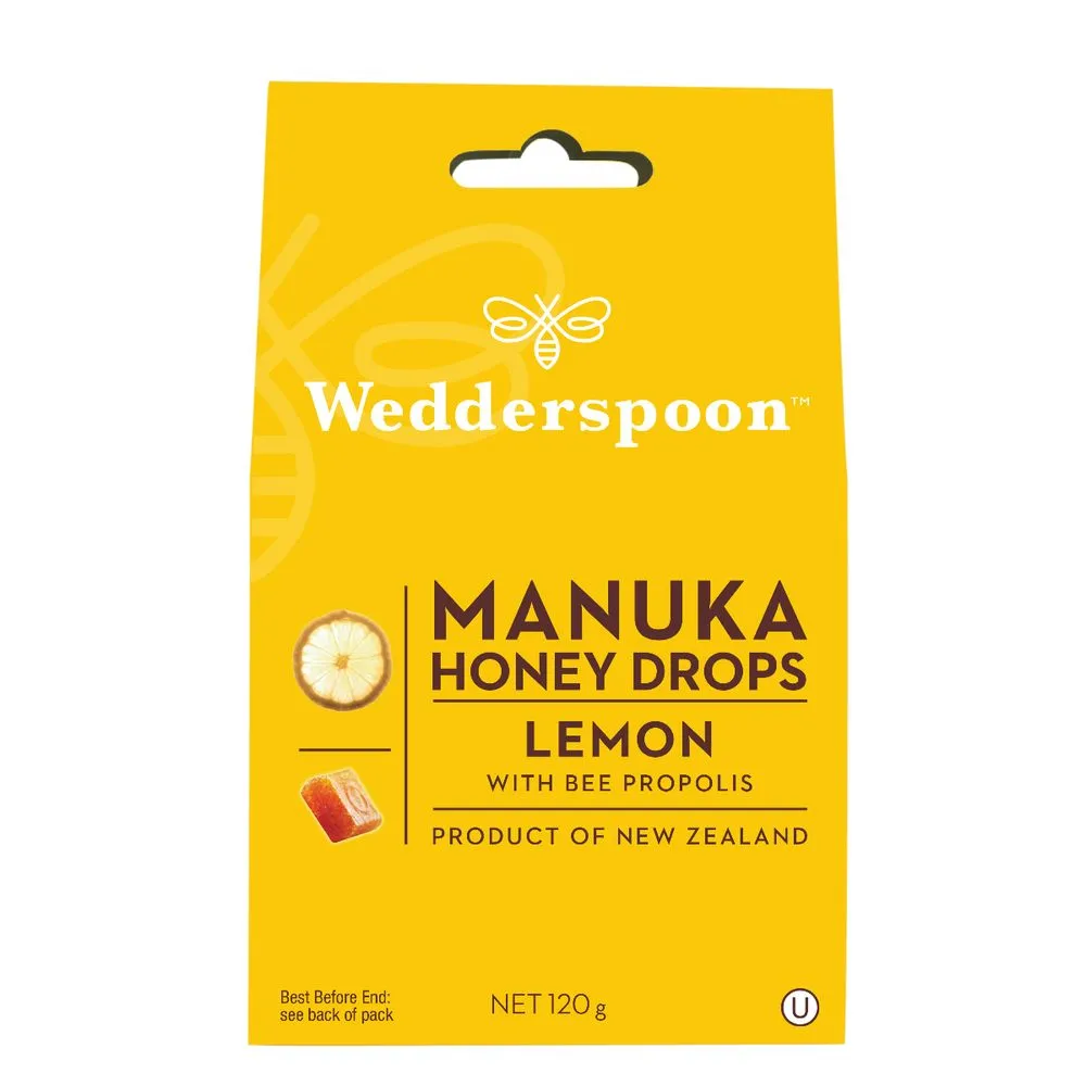 Bomboane ecologice cu miere de manuka, lamaie si propolis, 120g, Wedderspoon