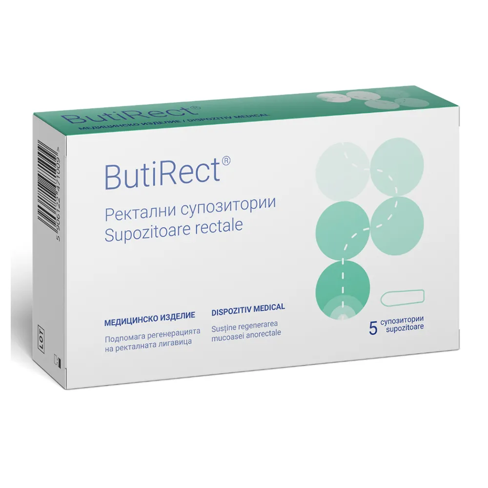 Supozitoare rectale cu efect protector si reparator Butirect, 5 bucati, Naturpharma