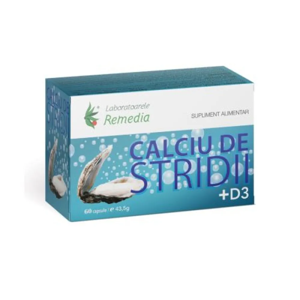 Calciu de stridii cu Vitamina D3, 60 capsule, Remedia