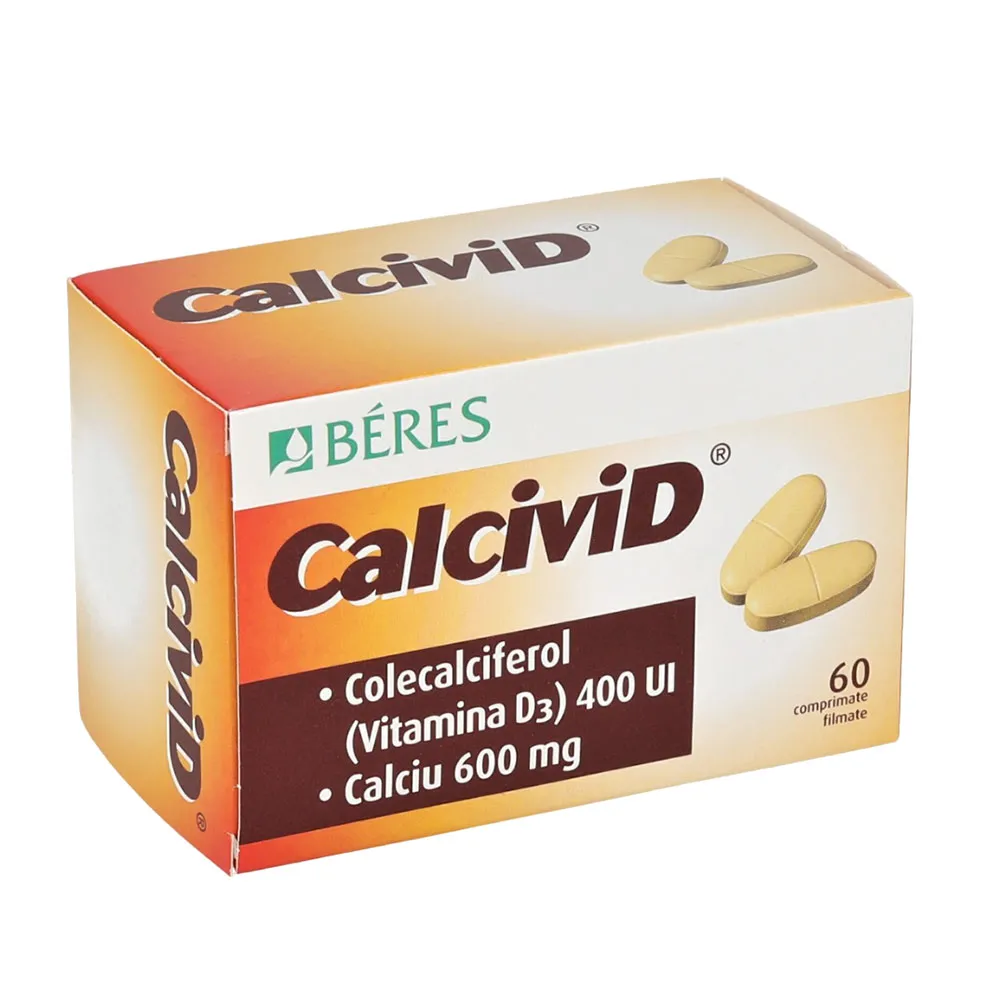 Calcivid, 600 mg/400 UI, 60 comprimate filmate, Beres Pharmaceuticals