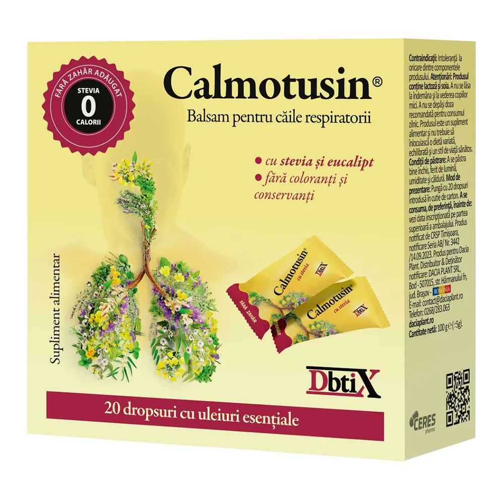 Calmotusin cu stevia Dbtix, 20 dropsuri, Dacia Plant