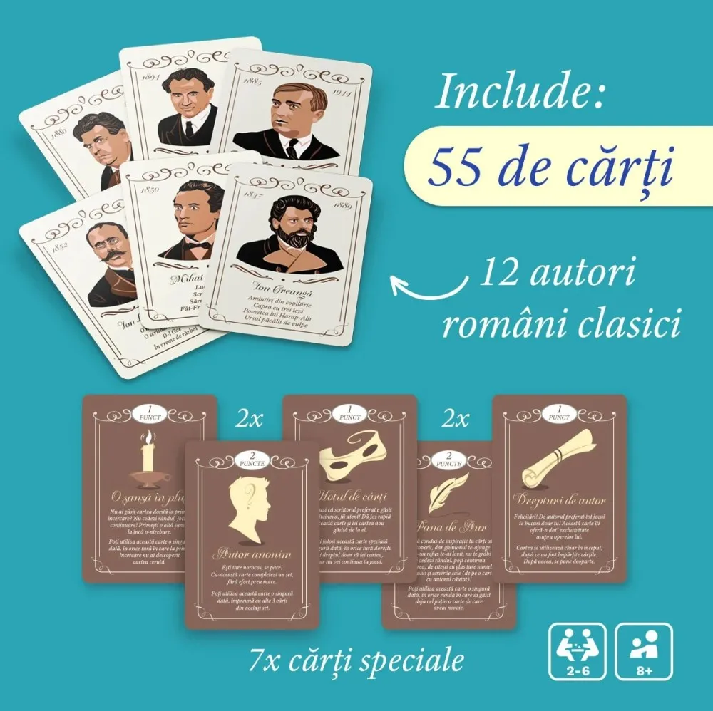Carti de Joc Scriitori Clasici, 1 pachet x 52 carti -D-Toys