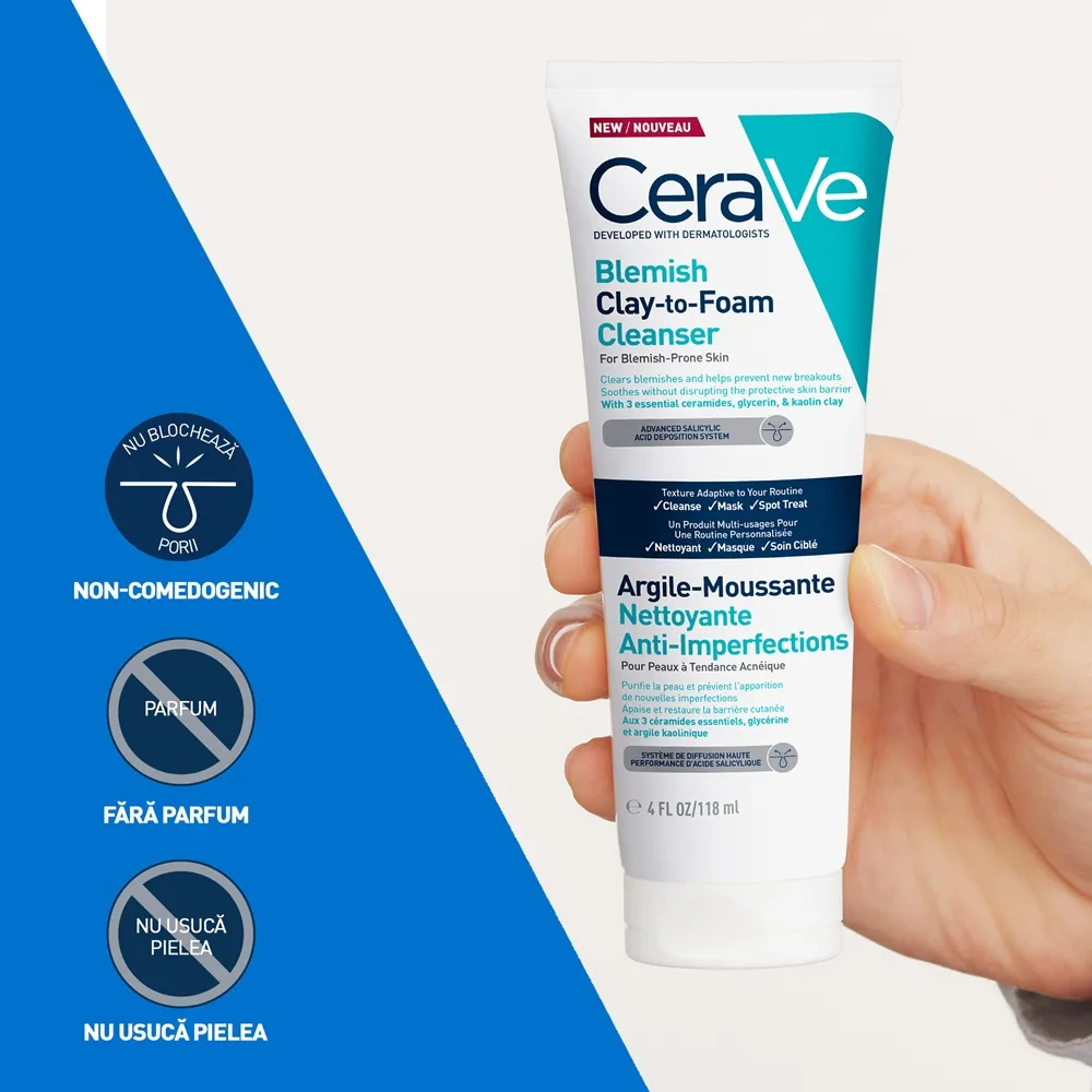 Gel de curatare cu argila anti-imperfectiuni Clay-to-Foam, 118 ml, CeraVe