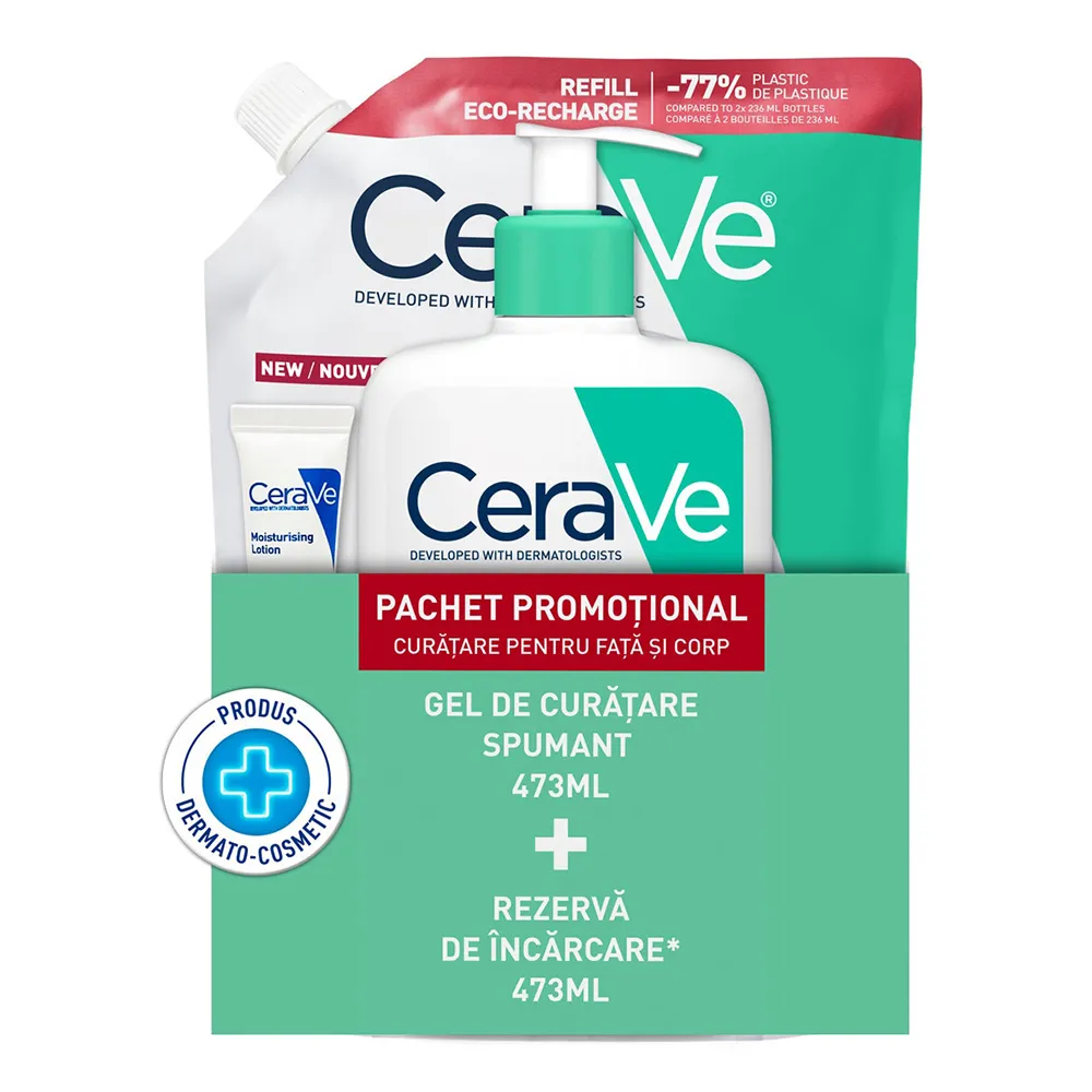 Pachet Gel Curatare Spumant,473ml + Refill Gel Curatare Spumant,473ml, Cerave