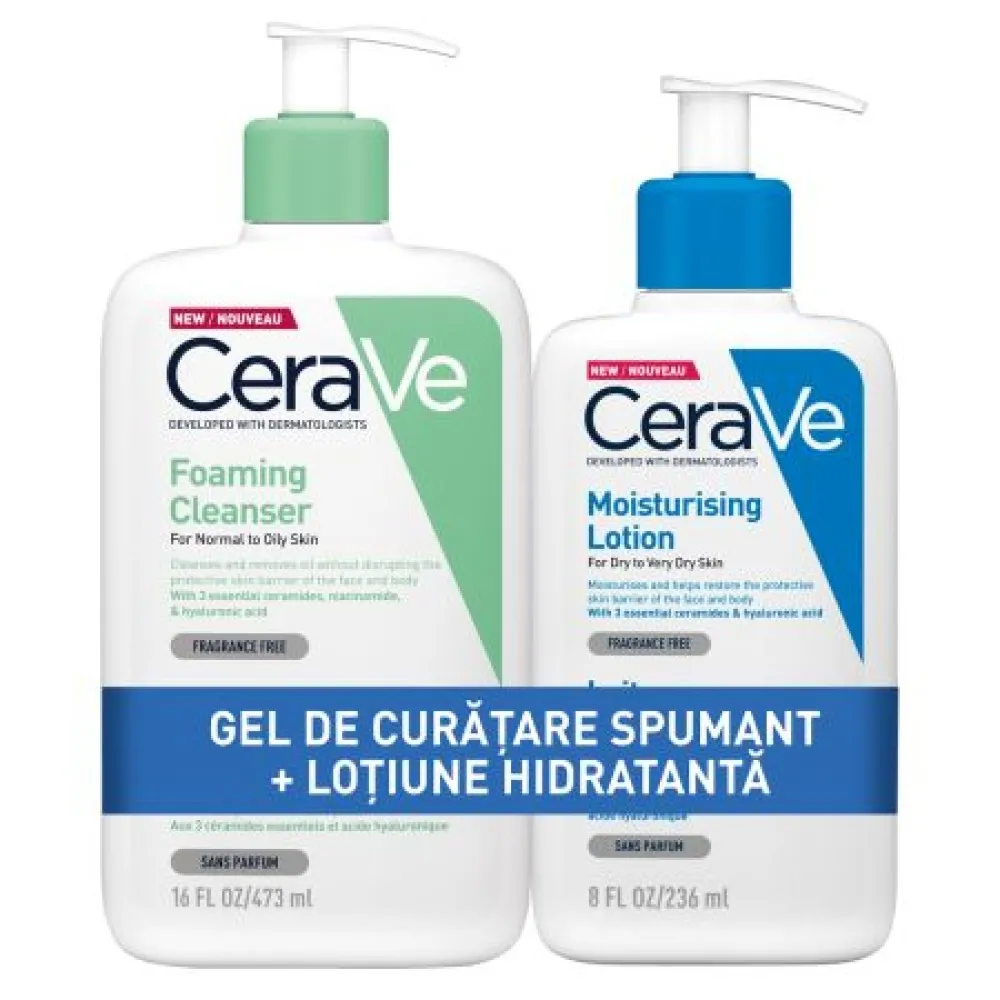 Cerave Gel de Curatare Spumant PNMx473ml+Lotiune Hidr. Fata si Corp Piele Uscatax236ml (1+1 Gratis)
