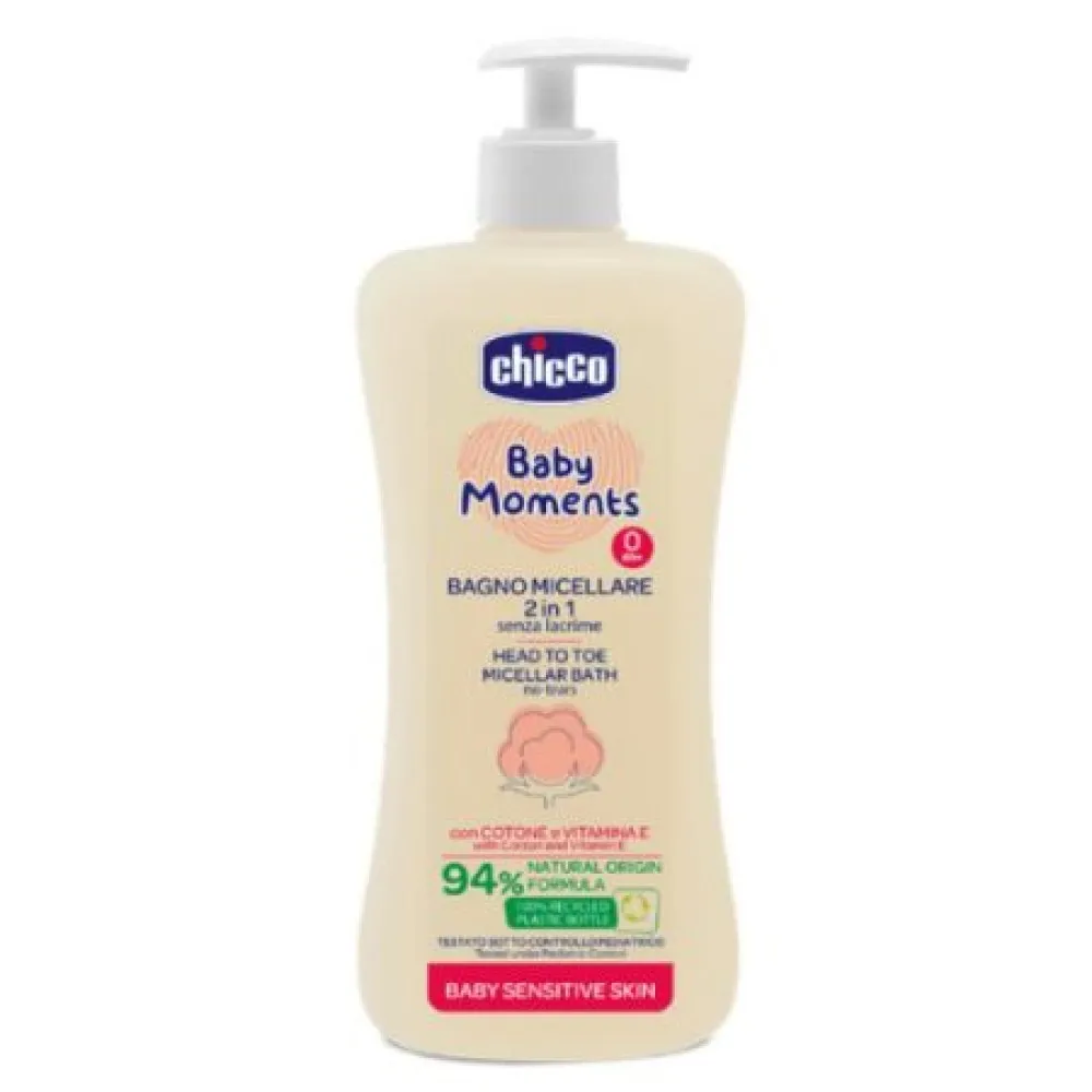 Chicco 10241-9 Baby Moments Sensitive Sampon si Gel de dus Micelar Dermatologic +0luni x 500ml