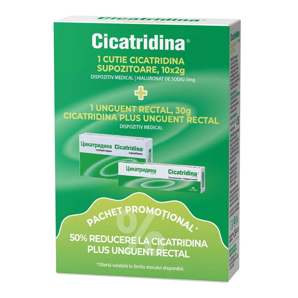 Pachet Cicatridina, 10 supozitoare + Unguent Rectal Cicatridina Plus, 30g, Naturpharma