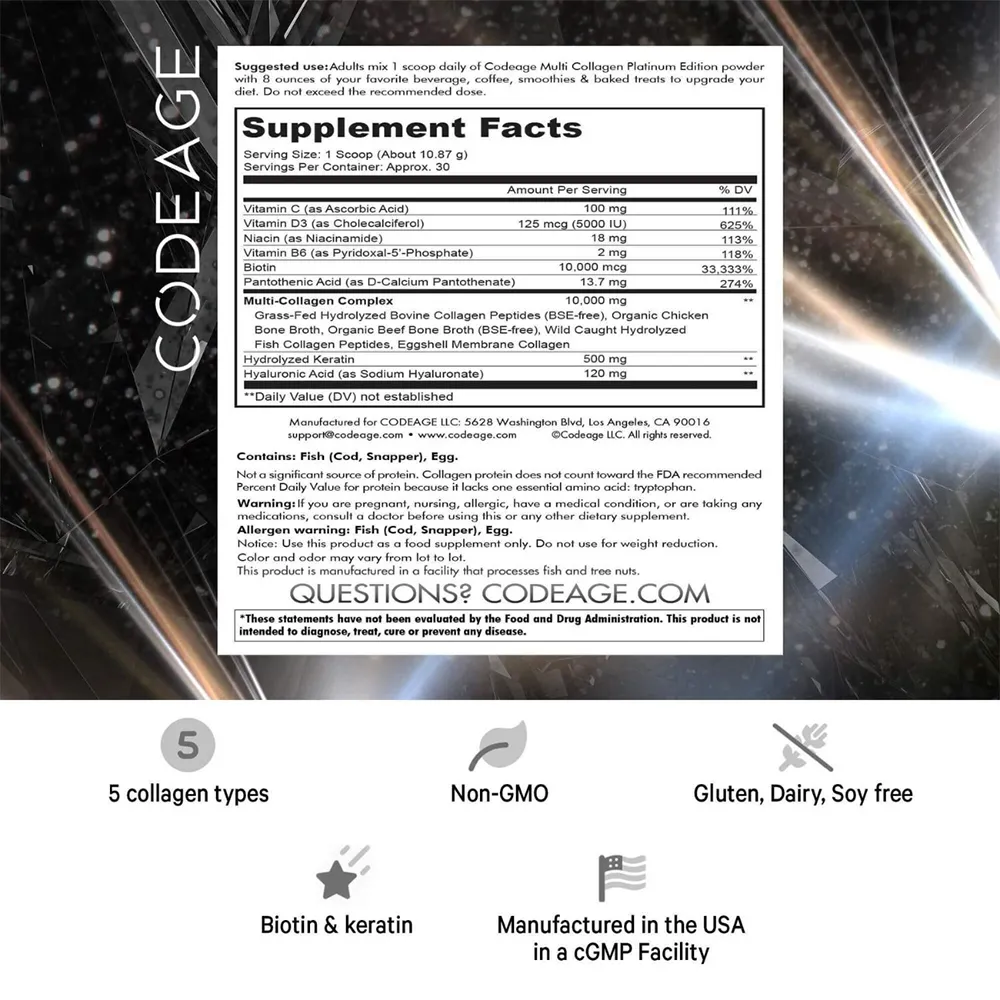 CodeAge Platinum Multi Collagen Peptides, pulbere x 323g, GNC