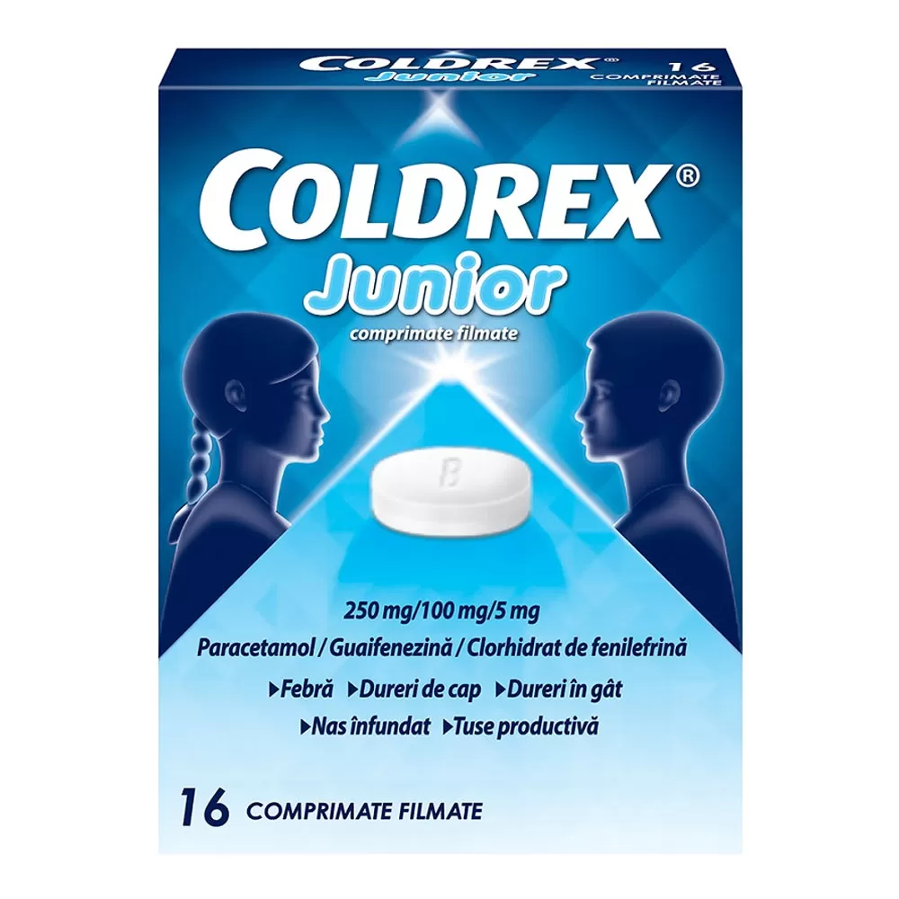 Coldrex Junior, 250 mg/100 mg/5 mg, 16 comprimate filmate, Perrigo