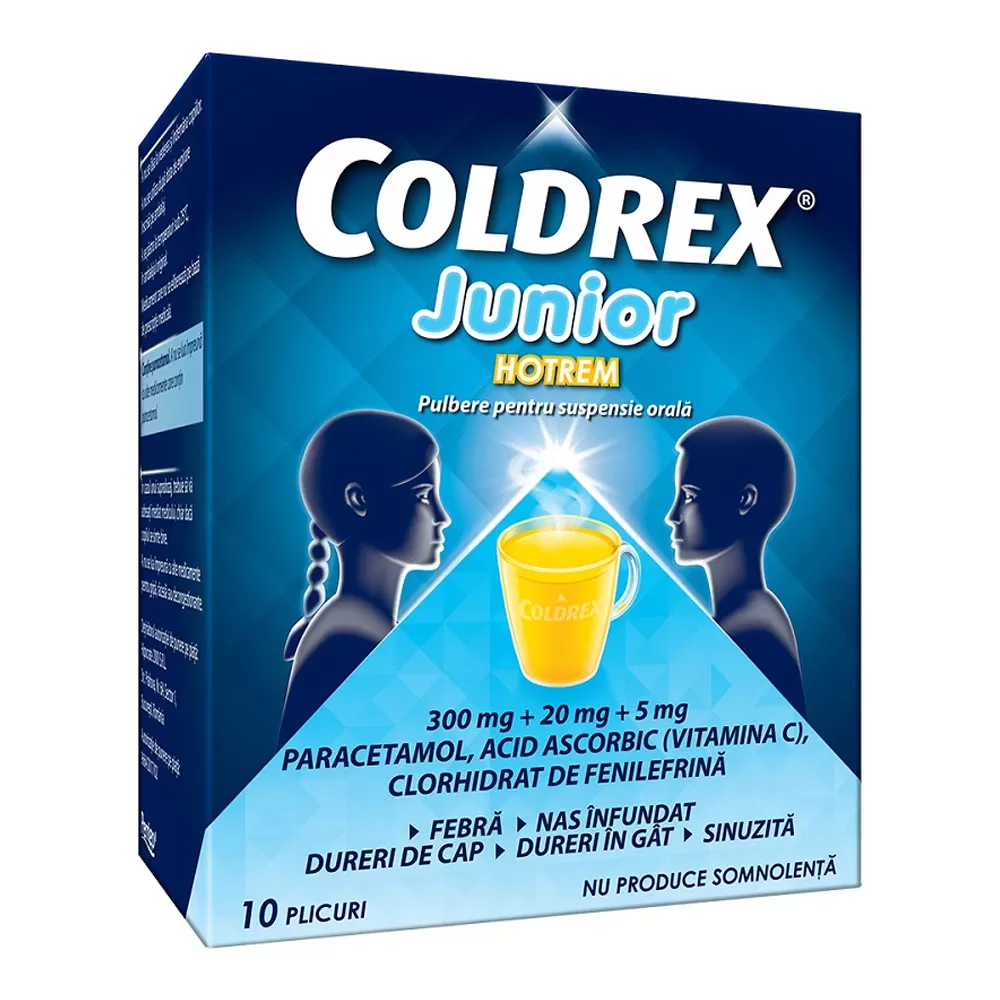 Coldrex Junior Hotrem, 300 mg + 20 mg + 5 mg, 10 plicuri, Perrigo