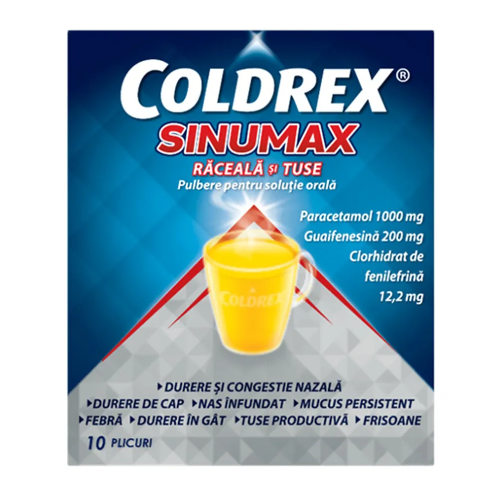 Coldrex SinuMax Raceala si Tuse, 1000 mg/200 mg/12,2 mg, 10 plicuri, Perrigo