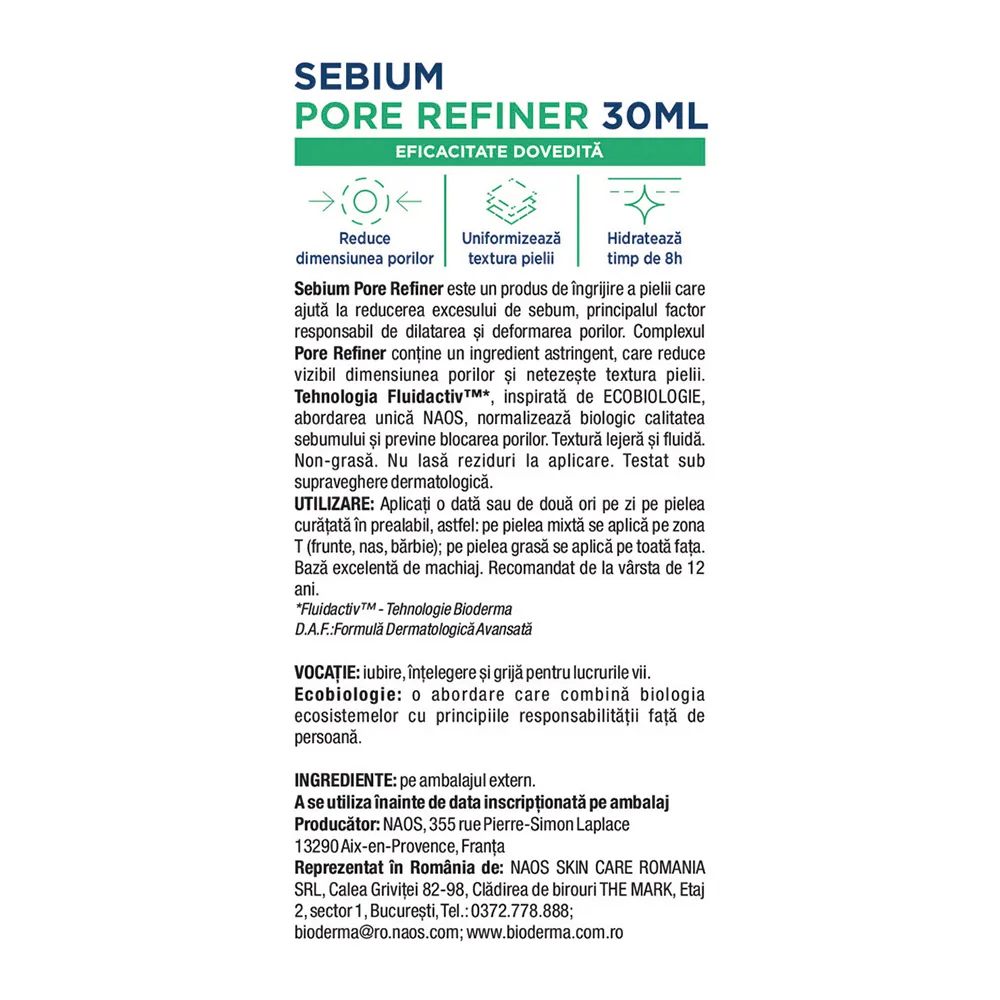 Concentrat corector pentru pori dilatati Sebium Pore Refiner, 30ml, Bioderma