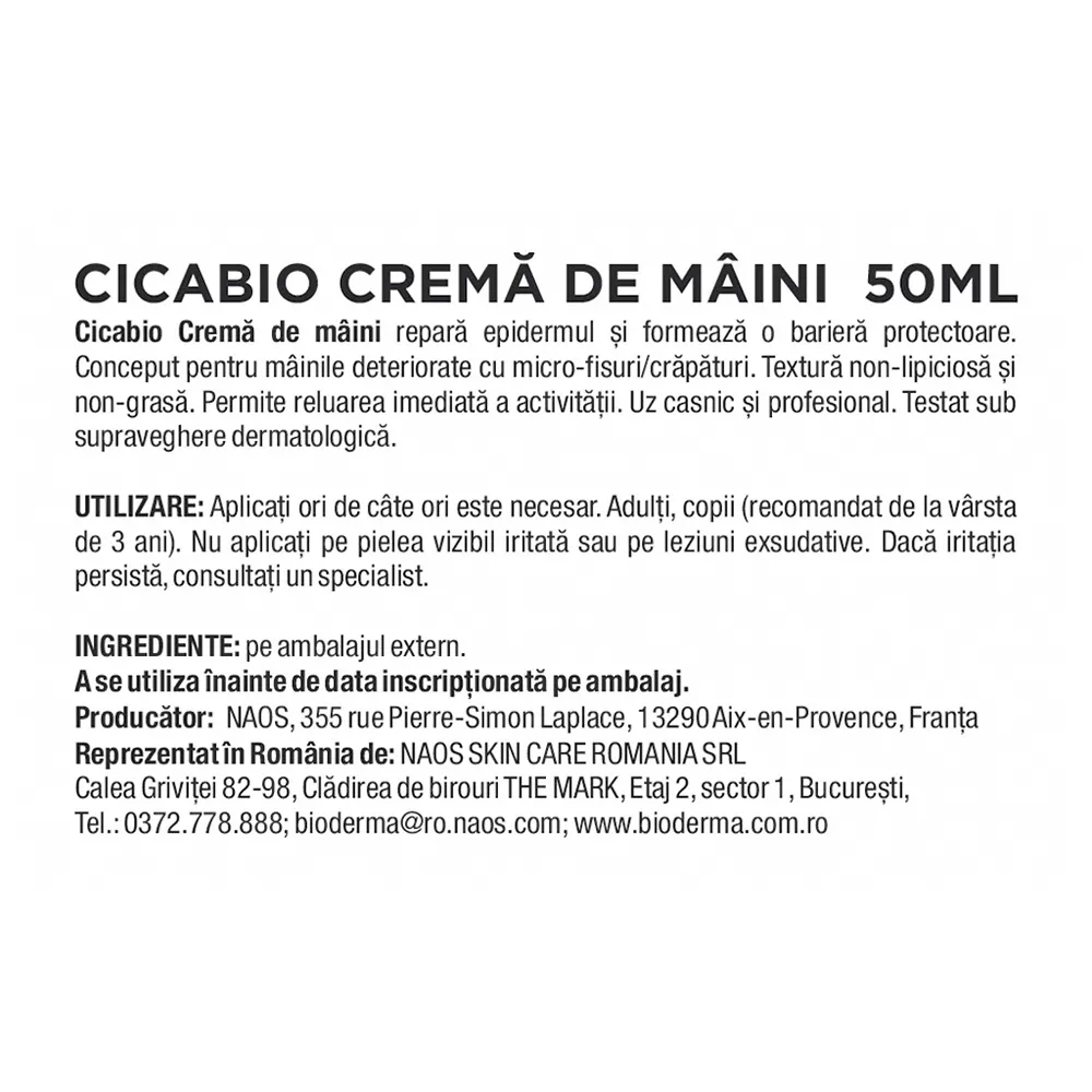 Crema de maini Cicabio, 50ml, Bioderma