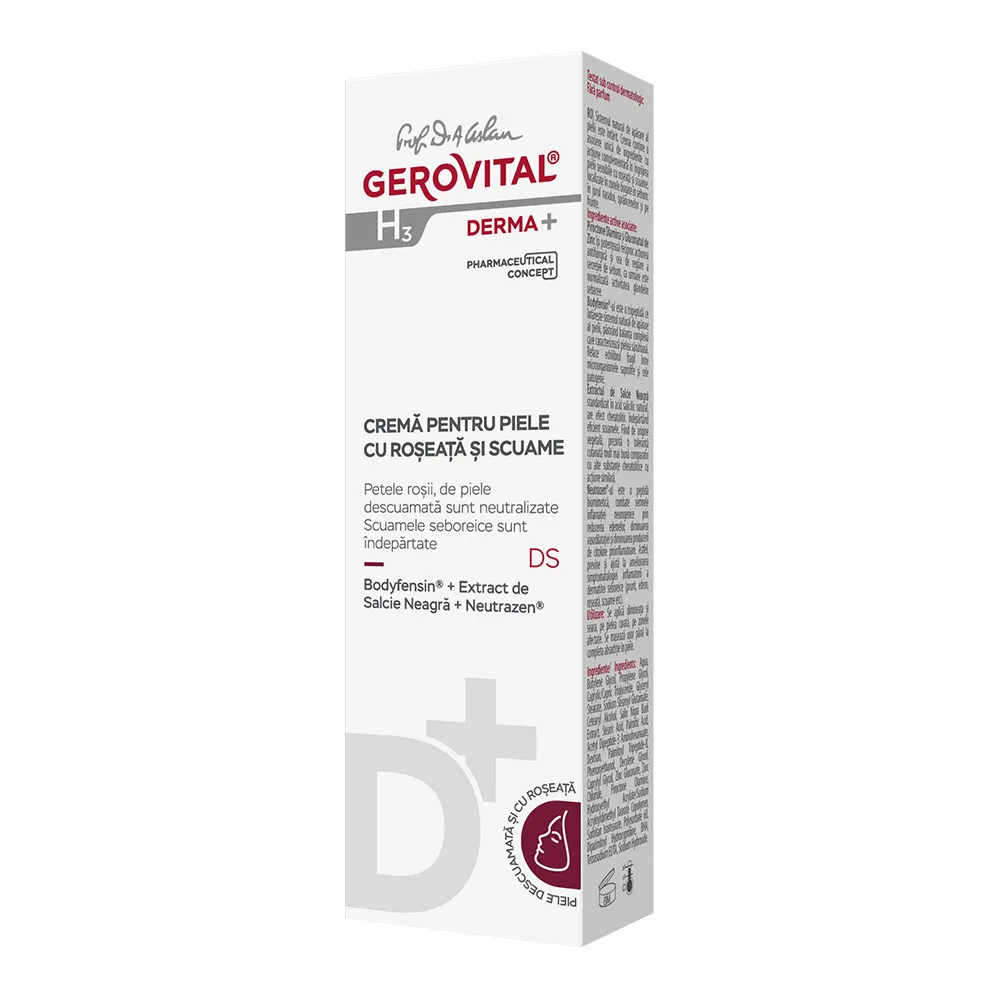 Crema pentru piele cu roseata si scuame H3 Derma+, 50 ml, Gerovital