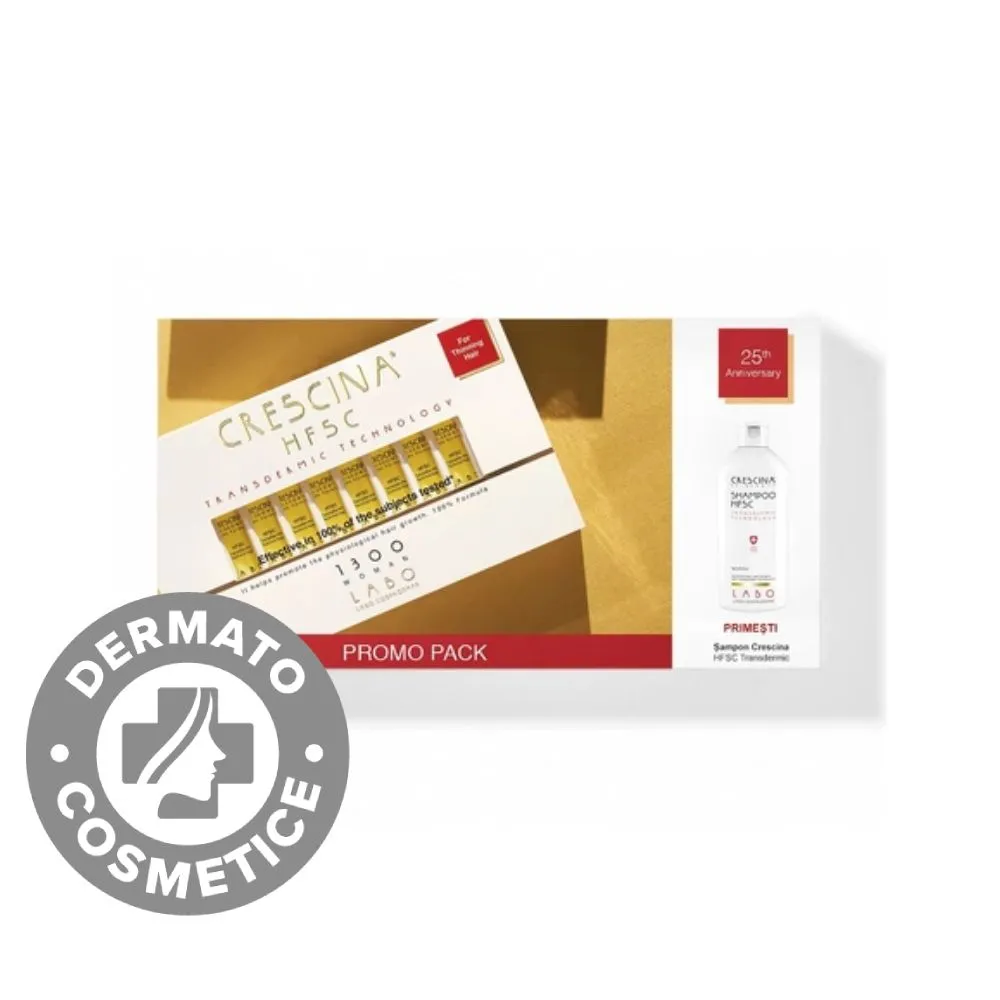 Crescina Pachet Transdermic Re-Growth HFSC 1300 Woman -fiole x 20 + Sampon HFSC Woman x 200ml