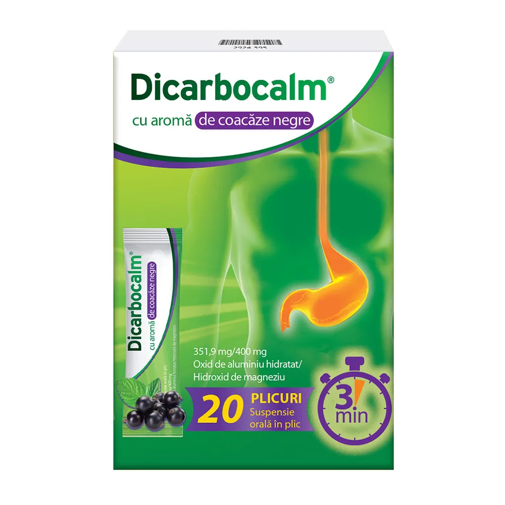 Dicarbocalm cu aroma de coacaze negre, 351,9 mg/400 mg suspensie orala, 20 plicuri, Sanofi