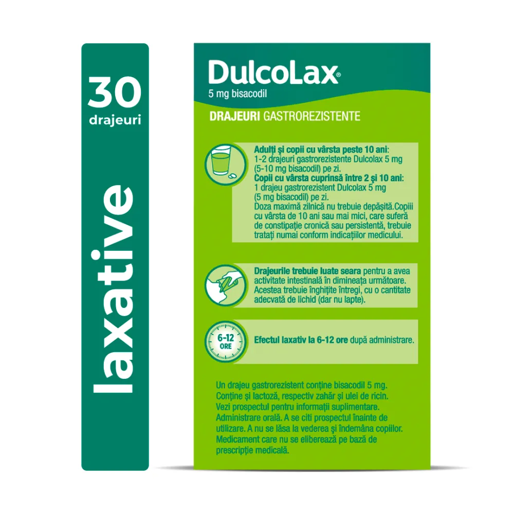 Dulcolax 5mg, 30 drajeuri gastrorezistente, Sanofi
