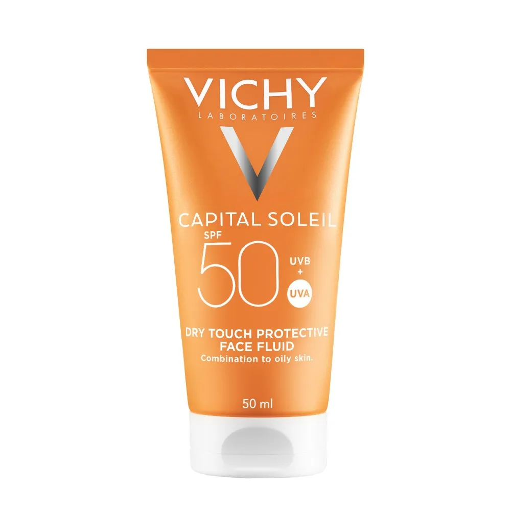 Emulsie matifianta cu protectie solara SPF 50+ pentru fata, cu efect anti-stralucire pentru ten gras-mixt, 50 ml, Capital soleil, Vichy