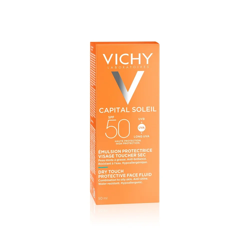Emulsie matifianta cu protectie solara SPF 50+ pentru fata, cu efect anti-stralucire pentru ten gras-mixt, 50 ml, Capital soleil, Vichy