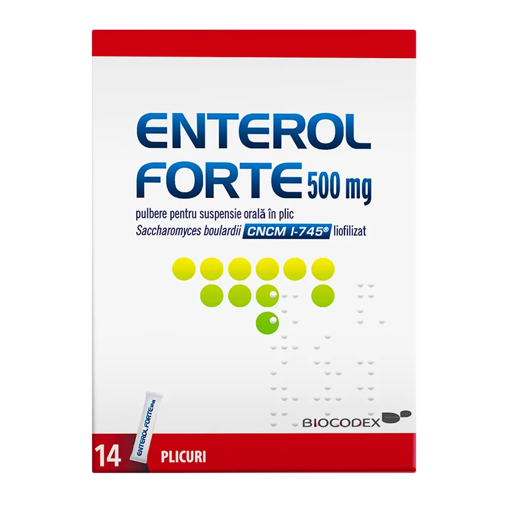 Enterol Forte, 500 mg, pulbere pentru suspensie orală, 14 plicuri, Biocodex